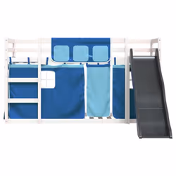 vidaXL Bunk Bed with Slide and Curtains Bed Frame Loft Bed Pink 90x190 cm - white and blue, 90 x 190 cm - Additional view 6