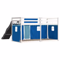vidaXL Bunk Bed with Slide and Curtains Bed Frame Loft Bed Pink 90x190 cm - white and blue, 90 x 190 cm - Additional view 9