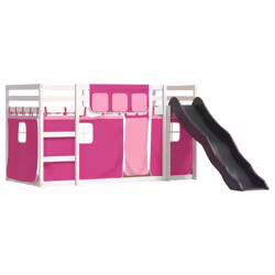 vidaXL Bunk Bed with Slide and Curtains Bed Frame Loft Bed Pink 90x190 cm - white and pink, 90 x 190 cm - Additional view 2