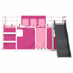 vidaXL Bunk Bed with Slide and Curtains Bed Frame Loft Bed Pink 90x190 cm - white and pink, 90 x 190 cm - Additional view 6