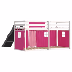 vidaXL Bunk Bed with Slide and Curtains Bed Frame Loft Bed Pink 90x190 cm - white and pink, 90 x 190 cm - Additional view 9