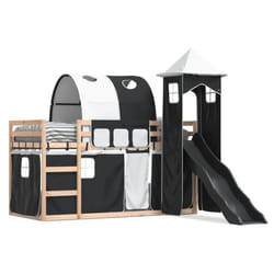 vidaXL Bunk Bed with Slide and Curtains Twin Sleeper - black, 90 x 200 cm