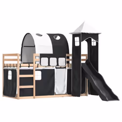 vidaXL Bunk Bed with Slide and Curtains Twin Sleeper - black, 90 x 200 cm - Additional view 2