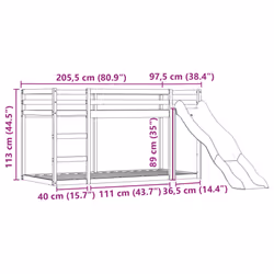 vidaXL Bunk Bed with Slide and Curtains Twin Sleeper - black, 90 x 200 cm - Additional view 3