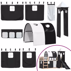 vidaXL Bunk Bed with Slide and Curtains Twin Sleeper - black, 90 x 200 cm - Additional view 4
