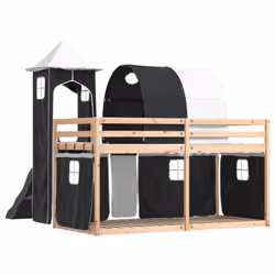 vidaXL Bunk Bed with Slide and Curtains Twin Sleeper - black, 90 x 200 cm - Additional view 9