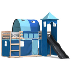 vidaXL Bunk Bed with Slide and Curtains Twin Sleeper - blue, 90 x 200 cm