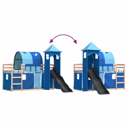vidaXL Bunk Bed with Slide and Curtains Twin Sleeper - blue, 90 x 200 cm - Additional view 10