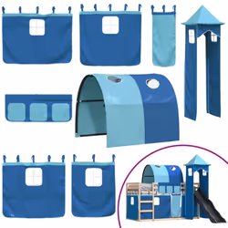 vidaXL Bunk Bed with Slide and Curtains Twin Sleeper - blue, 90 x 200 cm - Additional view 4