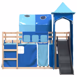 vidaXL Bunk Bed with Slide and Curtains Twin Sleeper - blue, 90 x 200 cm - Additional view 6