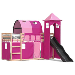 vidaXL Bunk Bed with Slide and Curtains Twin Sleeper - pink, 90 x 200 cm