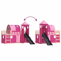 vidaXL Bunk Bed with Slide and Curtains Twin Sleeper - pink, 90 x 200 cm - Additional view 10