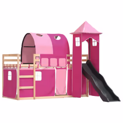 vidaXL Bunk Bed with Slide and Curtains Twin Sleeper - pink, 90 x 200 cm - Additional view 2