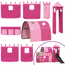 vidaXL Bunk Bed with Slide and Curtains Twin Sleeper - pink, 90 x 200 cm - Additional view 4