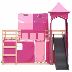 vidaXL Bunk Bed with Slide and Curtains Twin Sleeper - pink, 90 x 200 cm - Additional view 6
