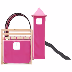 vidaXL Bunk Bed with Slide and Curtains Twin Sleeper - pink, 90 x 200 cm - Additional view 8