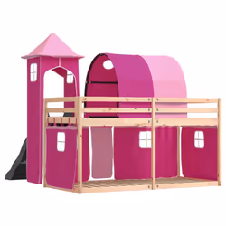vidaXL Bunk Bed with Slide and Curtains Twin Sleeper - pink, 90 x 200 cm - Additional view 9