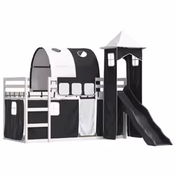 vidaXL Bunk Bed with Slide and Curtains Twin Sleeper - white and black, 90 x 200 cm - Additional view 2