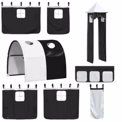 vidaXL Bunk Bed with Slide and Curtains Twin Sleeper - white and black, 90 x 200 cm - Additional view 5