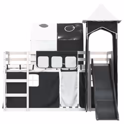 vidaXL Bunk Bed with Slide and Curtains Twin Sleeper - white and black, 90 x 200 cm - Additional view 6