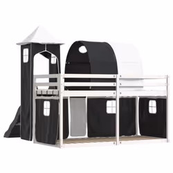 vidaXL Bunk Bed with Slide and Curtains Twin Sleeper - white and black, 90 x 200 cm - Additional view 9