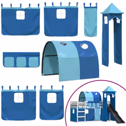 vidaXL Bunk Bed with Slide and Curtains Twin Sleeper - white and blue, 90 x 200 cm - Additional view 4
