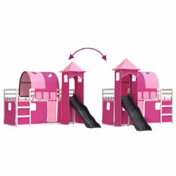 vidaXL Bunk Bed with Slide and Curtains Twin Sleeper - white and pink, 90 x 200 cm - Additional view 10