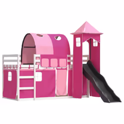 vidaXL Bunk Bed with Slide and Curtains Twin Sleeper - white and pink, 90 x 200 cm - Additional view 2