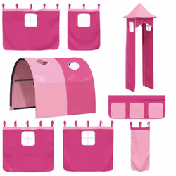 vidaXL Bunk Bed with Slide and Curtains Twin Sleeper - white and pink, 90 x 200 cm - Additional view 5