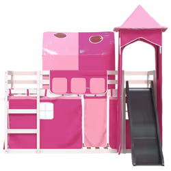 vidaXL Bunk Bed with Slide and Curtains Twin Sleeper - white and pink, 90 x 200 cm - Additional view 6
