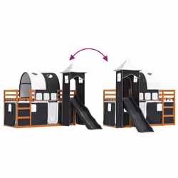 vidaXL Bunk Bed with Slide and Curtains Twin Sleeper - brown and black, 90 x 200 cm - Additional view 10