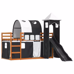 vidaXL Bunk Bed with Slide and Curtains Twin Sleeper - brown and black, 90 x 200 cm - Additional view 2