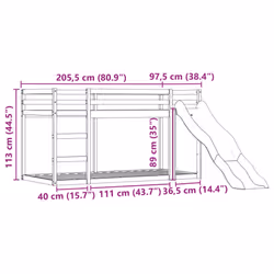 vidaXL Bunk Bed with Slide and Curtains Twin Sleeper - brown and black, 90 x 200 cm - Additional view 3