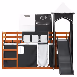 vidaXL Bunk Bed with Slide and Curtains Twin Sleeper - brown and black, 90 x 200 cm - Additional view 6