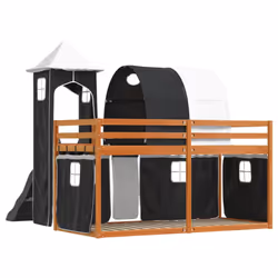 vidaXL Bunk Bed with Slide and Curtains Twin Sleeper - brown and black, 90 x 200 cm - Additional view 9