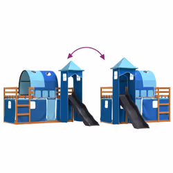 vidaXL Bunk Bed with Slide and Curtains Twin Sleeper - brown and blue, 90 x 200 cm - Additional view 10