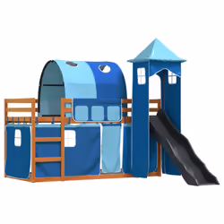 vidaXL Bunk Bed with Slide and Curtains Twin Sleeper - brown and blue, 90 x 200 cm - Additional view 2