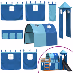 vidaXL Bunk Bed with Slide and Curtains Twin Sleeper - brown and blue, 90 x 200 cm - Additional view 4