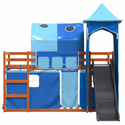 vidaXL Bunk Bed with Slide and Curtains Twin Sleeper - brown and blue, 90 x 200 cm - Additional view 6