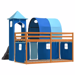 vidaXL Bunk Bed with Slide and Curtains Twin Sleeper - brown and blue, 90 x 200 cm - Additional view 9