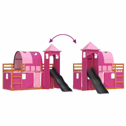 vidaXL Bunk Bed with Slide and Curtains Twin Sleeper - brown and pink, 90 x 200 cm - Additional view 10
