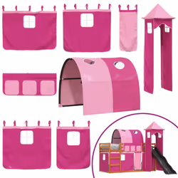 vidaXL Bunk Bed with Slide and Curtains Twin Sleeper - brown and pink, 90 x 200 cm - Additional view 4
