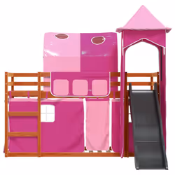 vidaXL Bunk Bed with Slide and Curtains Twin Sleeper - brown and pink, 90 x 200 cm - Additional view 6