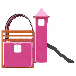 vidaXL Bunk Bed with Slide and Curtains Twin Sleeper - brown and pink, 90 x 200 cm - Additional view 8