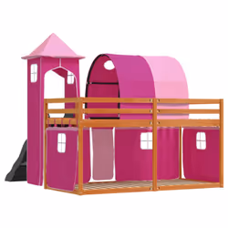 vidaXL Bunk Bed with Slide and Curtains Twin Sleeper - brown and pink, 90 x 200 cm - Additional view 9