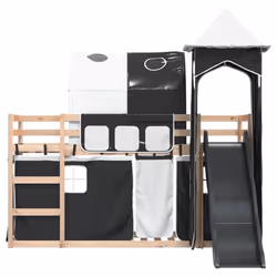 vidaXL Bunk Bed with Slide and Curtains Twin Sleeper - black, 90 x 190 cm - Additional view 6