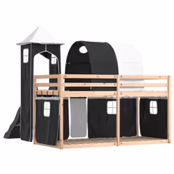 vidaXL Bunk Bed with Slide and Curtains Twin Sleeper - black, 90 x 190 cm - Additional view 9