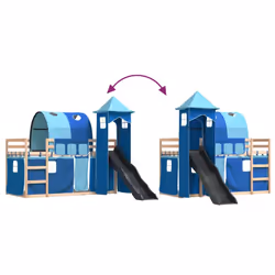 vidaXL Bunk Bed with Slide and Curtains Twin Sleeper - blue, 90 x 190 cm - Additional view 10