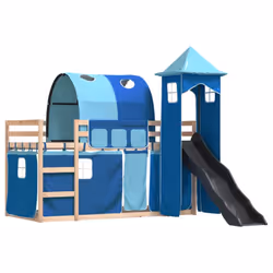 vidaXL Bunk Bed with Slide and Curtains Twin Sleeper - blue, 90 x 190 cm - Additional view 2