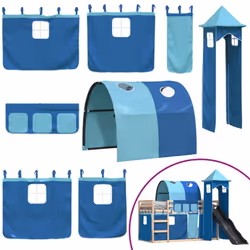 vidaXL Bunk Bed with Slide and Curtains Twin Sleeper - blue, 90 x 190 cm - Additional view 4